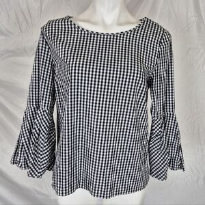 Black and White Gingham Bell Sleeve Top